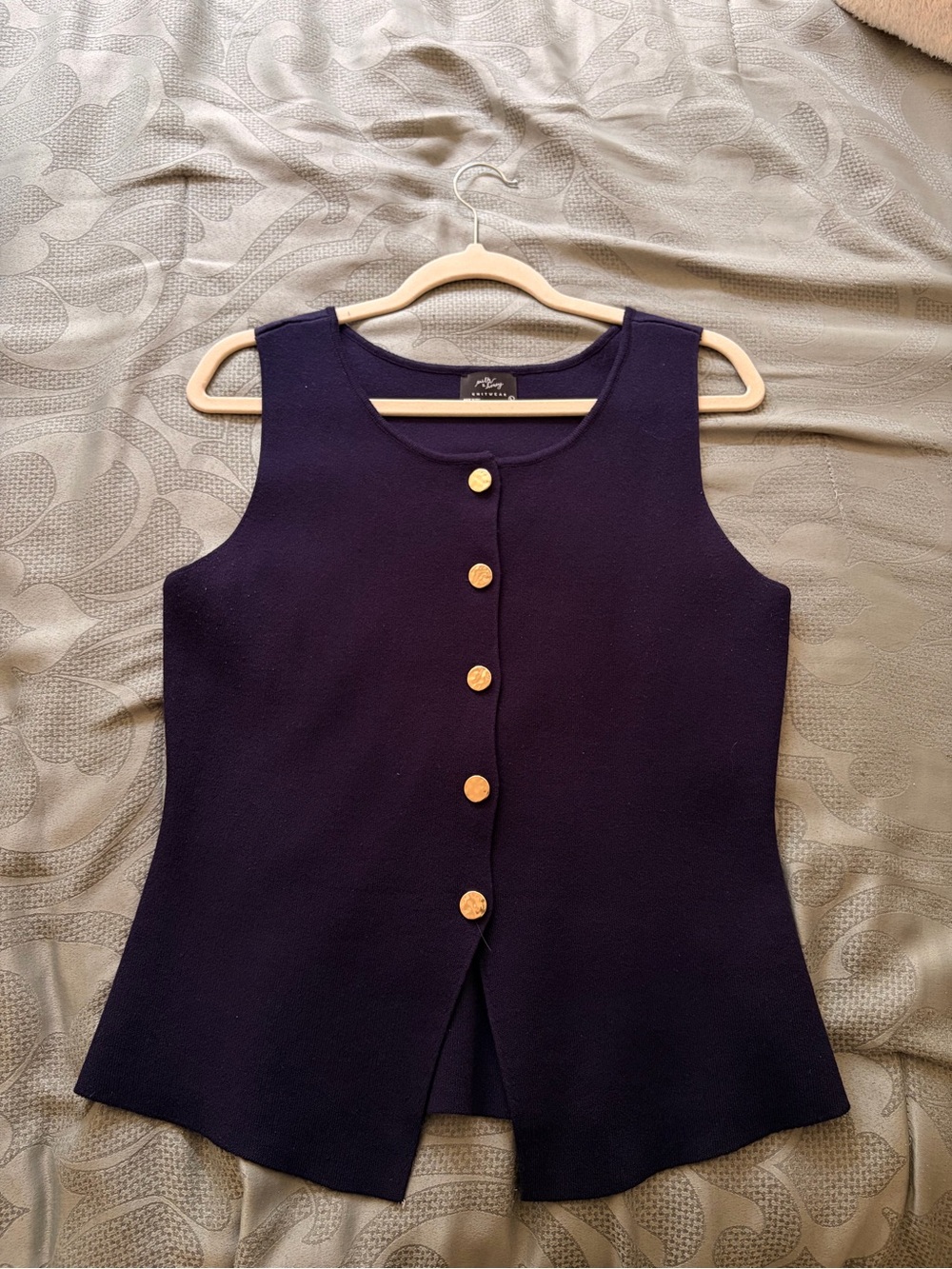 Classic Navy Sleeveless Button-Front Vest with Gold Buttons